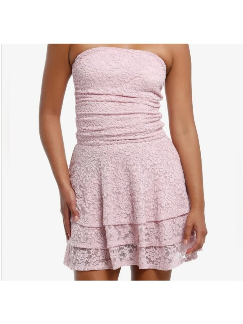 Sweet Society Pink Lace Ruffle Dress Size M Strapless Party Coquette Fairy Twee